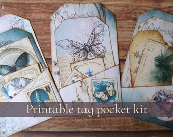 Junk journal tags pockets, winter fairy junk journal digital downloads, fantasy journal scrapbooking, junk journal pocket ephemera printable