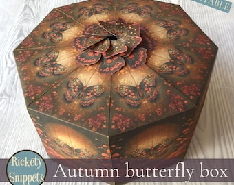 DIY box, paper craft gift box, butterfly gift box, butterfly box printable, junk journal digital kit, butterfly scrapbook box template,