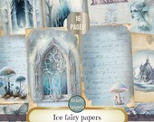 Winter fairy junk journal paper digital, grungy junk journal printable pages, blue scrapbook paper digital, fantasy junk journal printables