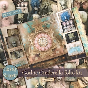 Gothic fairytale folio junk journal kit | Printable set of fantasy fairy tale ephemera and grungy vintage pockets, tags and journaling cards