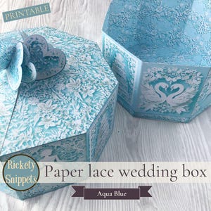Aqua blue wedding box, decorative box for small wedding gift, DIY gift box, digital box junk journal printables, blue bridesmaid box ideas