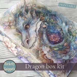 Printable box, folio box, dragon junk journal kit, dragon scrapbook box, dragon gift box, digital box template, junk journal printables