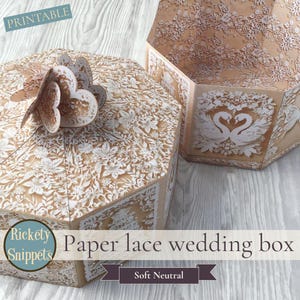 DIY gift box, wedding box template, digital box junk journal printables, lace wedding anniversary gift, wedding favor box template