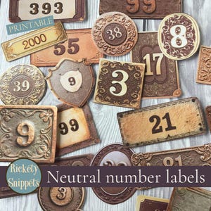 junk journal labels, vintage numbers, digital vintage labels, vintage ephemera, vintage scrapbook labels for journaling, printable numbers