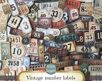 Vintage numbers, digital vintage labels, printable numbers, digital numbers, number labels for junk journals, number embellishment pack