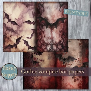 Gothic vampire bat junk journal papers | Downloadable fantasy Halloween printables for scrapbooks | shabby vintage gothic papers