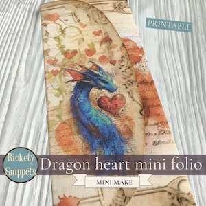 Dragon junk journal printables, mini junk journal folio, dragon Valentines day junk journal kit, love heart valentine scrapbook ephemera