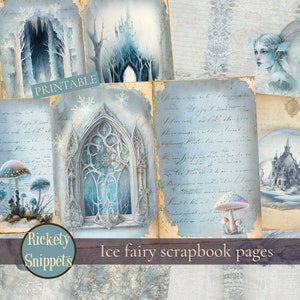 Winter fairy junk journal paper digital, grungy junk journal printable pages, blue scrapbook paper digital, fantasy junk journal printables
