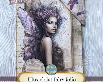 Fairy junk journal folio kit, trifold folder, digital folio kit, fairy journal insert, fantasy scrapbook ephemera printables, fairytale art