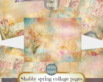 Spring junk journal papers, junk journal digital, shabby collage papers digital, spring flowers digital paper, background papers scrapbook