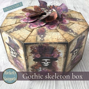 Skeleton printable box, gothic box, paper craft gift box, Halloween box template, skeleton junk journal digital kit, Halloween scrapbook kit