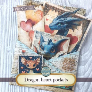 Dragon junk journal pockets kit, love scrapbook ephemera, loaded pockets junk journal printables, fantasy journal supplies