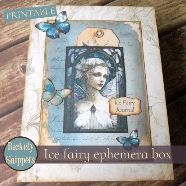 Grungy fée imprimable junk journal ephemera box kit avec éphémères à décorer - téléchargement numérique