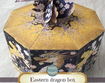 Eastern dragon junk journal printables, dragon box, dragon gift set, dragon gift box template, digital boxes, fantasy box