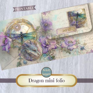 Dragon junk journal kit, mini folio template, mini junk journal printables, dragon crafts printable, dragon scrapbook ephemera digital
