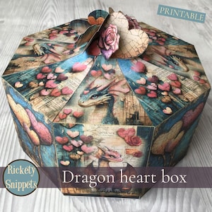 Dragon junk journal printables, DIY box printables, dragon box, dragon heart gift box digital template, gift box template, fantasy box