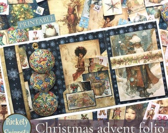 Printable Christmas advent, folio kit, Christmas junk journal kits, advent digital, Santa junk journal, scrapbook ephemera, Xmas crafts