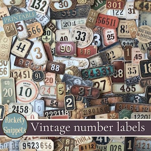 Vintage numbers, digital vintage labels, printable numbers, digital numbers, number labels for junk journals, number embellishment pack