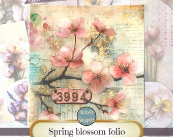 Spring flowers junk journal kit, mini folio junk journal printable set, pocket folio printable, Spring ephemera digital, spring folio