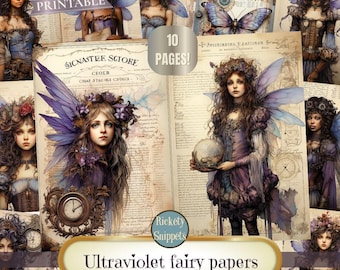Fairy scrapbook digital paper, fairy junk journal digital download, fantasy junk journal printables, whimsical fairy journal printables