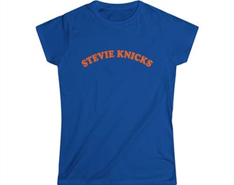 Stevie Knicks Parody Shirt | 70s Vintage Varsity Graphic Tee | Soft Rounded Block Lettering Womens Shirt