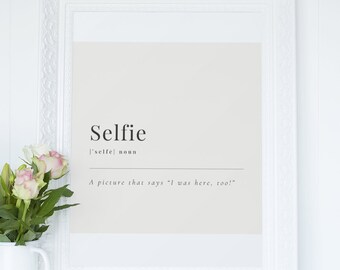 Funny word "Selfie" definition print, digital download for use in home decor, classic colors.