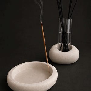 Pebble Reed Diffuser & Incense Dish Set - Home Fragrance Bundle