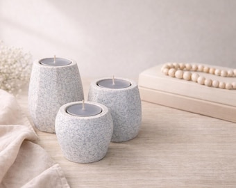 Theelichthouderset | Moderne op steen geïnspireerde kandelaars, 3D-geprint decor