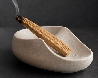 Porta-incenso Palo Santo | Queimador de incenso minimalista, coletor de cinzas escultural, decoração neutra para casa