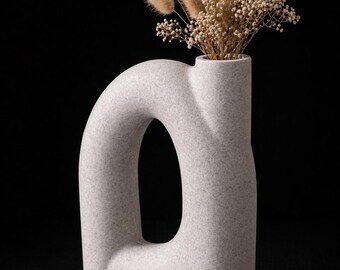 Arc sculpturale vaas | Minimalistisch huisdecor met steeneffect | 3D-geprint decor