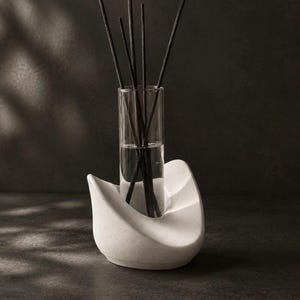 Flow Reed Diffuser Set, Glass & Reeds Included | Sculptural Stone Effect Home Fragrance Decor