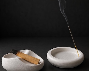 Palo Santo & Räucherstäbchenhalter Set | Minimalist Ritual Set | Räuchergefäß-Bündel | Modernes Wellness Dekor | Inklusive optionaler Räucherstäbchen