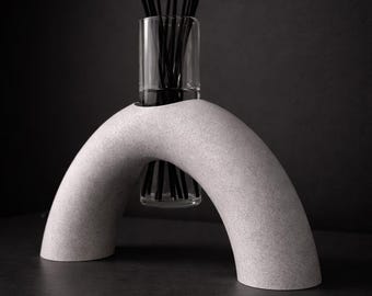 Gebogen rietverspreider | Sculpturaal minimalistische geurhouder voor thuis | Stenen decoratie | 3D-geprint decor