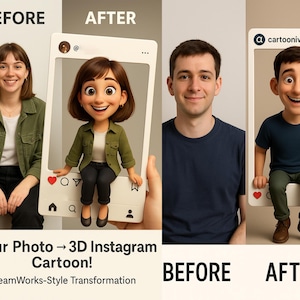 Convierte tu foto en un dibujo animado 3D de DreamWorks / Marco para publicación de Instagram / Retrato animado personalizado / Personalizado / Hecho a pedido