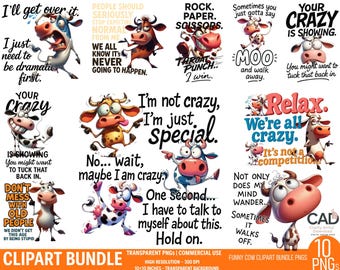 Funny Cow Clipart Bundle: Sarcastic PNG Graphics (Digital Download)