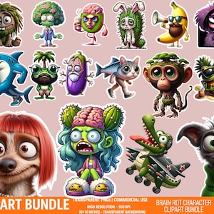 Brainrot Zoo Clipart – Absurde Tiere, Comickreaturen, Italienisch Brainrot – Surreal Dank Meme - Digital 48 PNG Download – Brain Rot Aufkleber