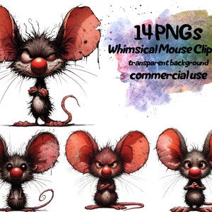 Whimsical Mouse Clipart - Cartoonish Exaggerated Mouse Character, 300 DPI, Printable Transparent, digital download, commercial use