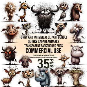 Udda safaridjur Clipart: Roliga uttryck, kommersiellt bruk (PNG, omedelbar nedladdning)