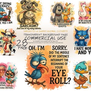 28 Clipart di animali sarcastici e sarcastici / Clipart di citazioni sull'umore / Design sarcastico per magliette / Citazioni divertenti / Download digitale / Uso commerciale