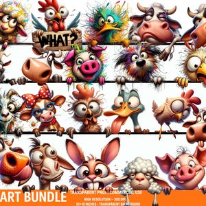 38 clipart engraçados de animais de fazenda espiando | rostos engraçados de animais | Animais excêntricos | PNGs de animais engraçados | Download digital | Uso comercial