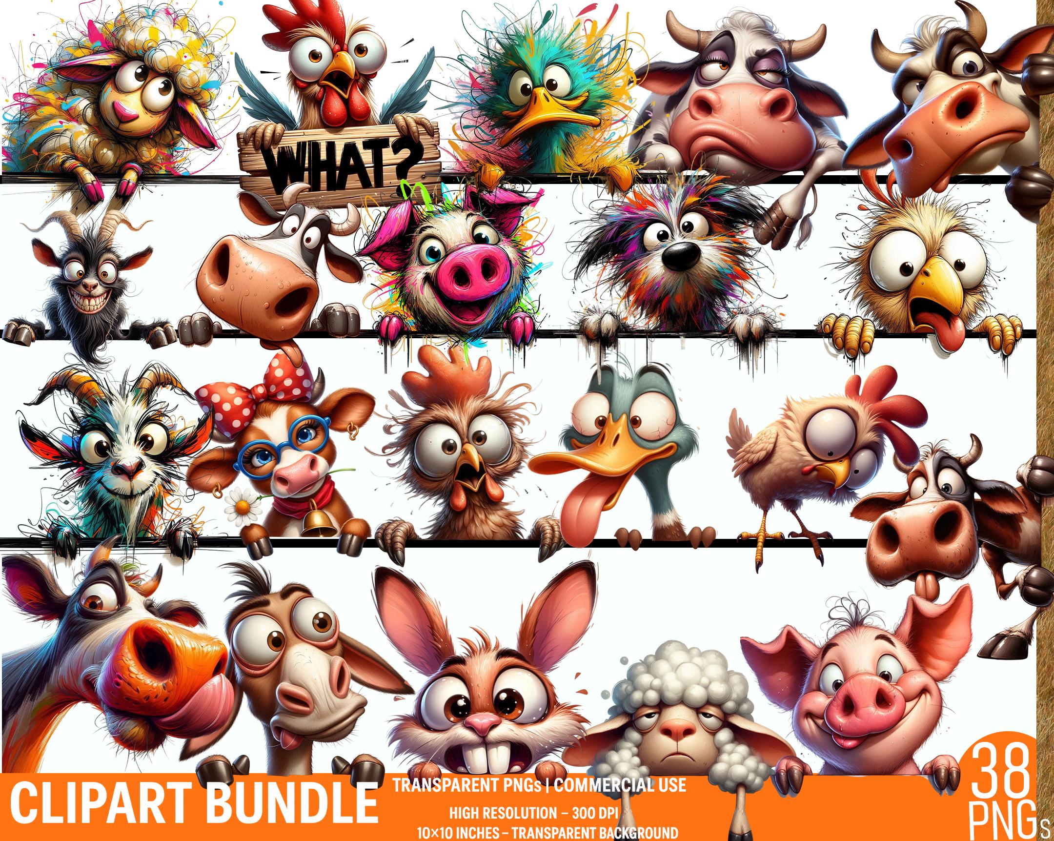 38 Peeking Funny Farm Animal Clipart | funny animal faces | Whimsical Animal | Silly Animal PNGs | Digital Download | Commercial Use