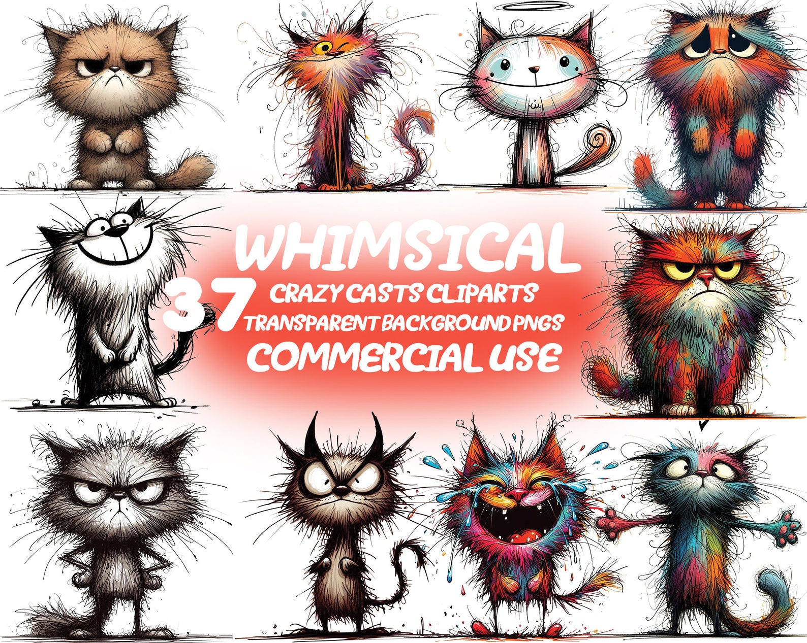 37 Whimsical Cats Clipart Bundle Cats Smileys & Emotion, Beaming Face ...