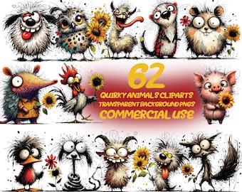 62 Sarcastic & Funny Farm Animals Clipart | Eccentric Animal Faces | 300 Dpi, Printable Transparent, Digital Download, Commercial Use