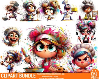 Funny Baking Girl Clipart: Sarcastic Chef PNG Bundle (64 Files, Digital Download