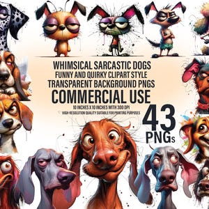 43 Whimsical Funny Dog Clipart Bundle | Quirky Dogs PNG, Sarcastic Dog Clipart | Transparent PNG | Digital Download | Commercial Use