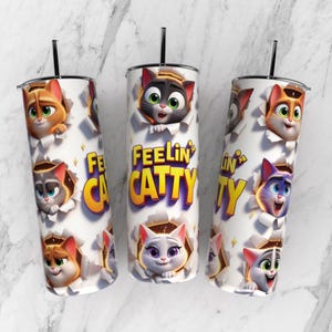3D ホール・イン・ザ・ウォール キャット タンブラーラップ – キャティな気分を味わえる漫画昇華プリント – 20 オンス スキニーラップ – おもしろクラシック猫の顔 – デジタルダウンロード