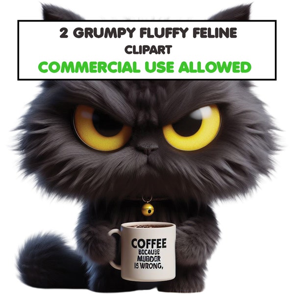 Grumpy Coffe Cat Clipart, 2+2 gift Designs, 300 DPI, Commercial Use, Royalty Free , Printable Transparent, digital download, commercial use