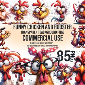 85 Crazy Chicken Lady Clipart Bundle | Funny Rooster Clipart |  Add Your Own Sarcastic Quote | Digital Download | Commercial Use