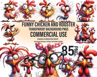 85 Crazy Chicken Lady Clipart Bundle | Funny Rooster Clipart |  Add Your Own Sarcastic Quote | Digital Download | Commercial Use