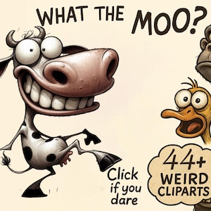Kuh Clipart | Dumme Cartoon Kuh PNGs für Sublimation, T-Shirts, Tassen | Verrückte Kuh Kuh Motiv Bauernhof Tier Digitaler Download